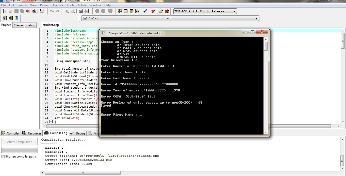 برنامه مدیریت دانشجویان دانشگاه به زبان c++